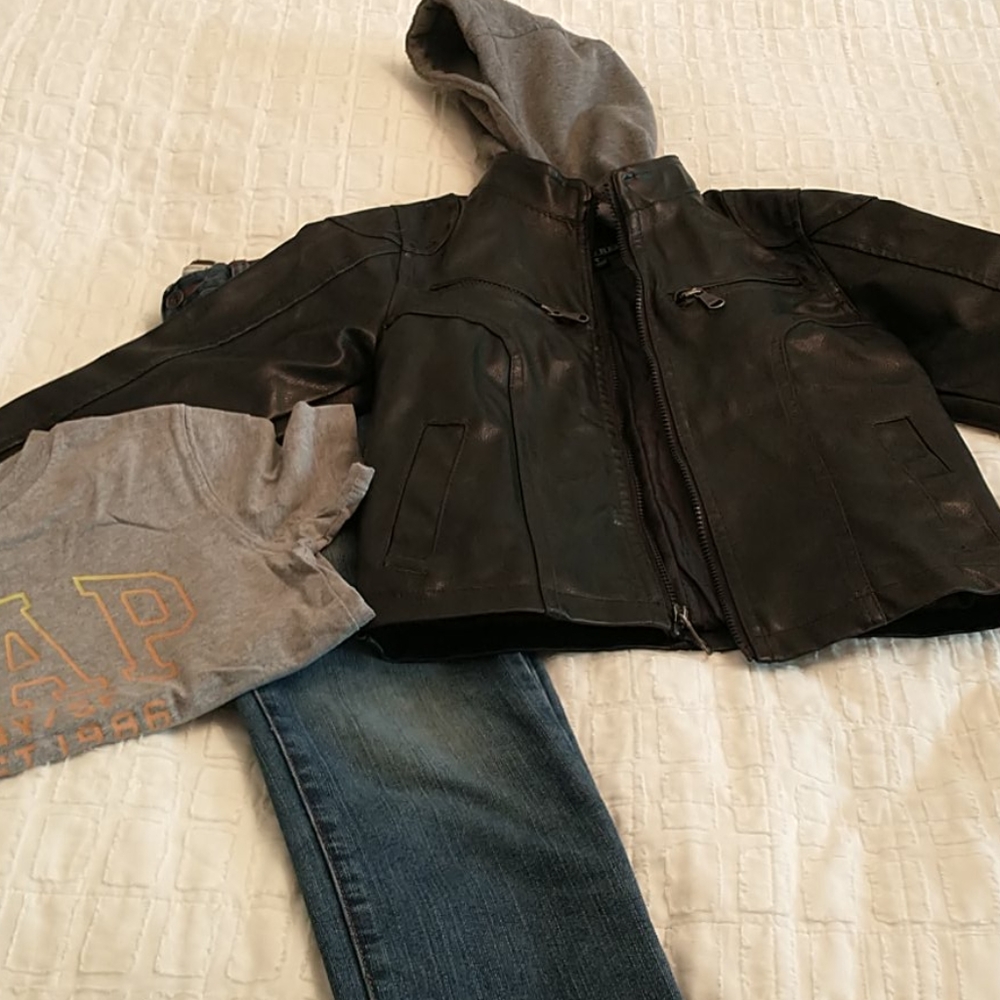 Faux leather jacket and clothing set